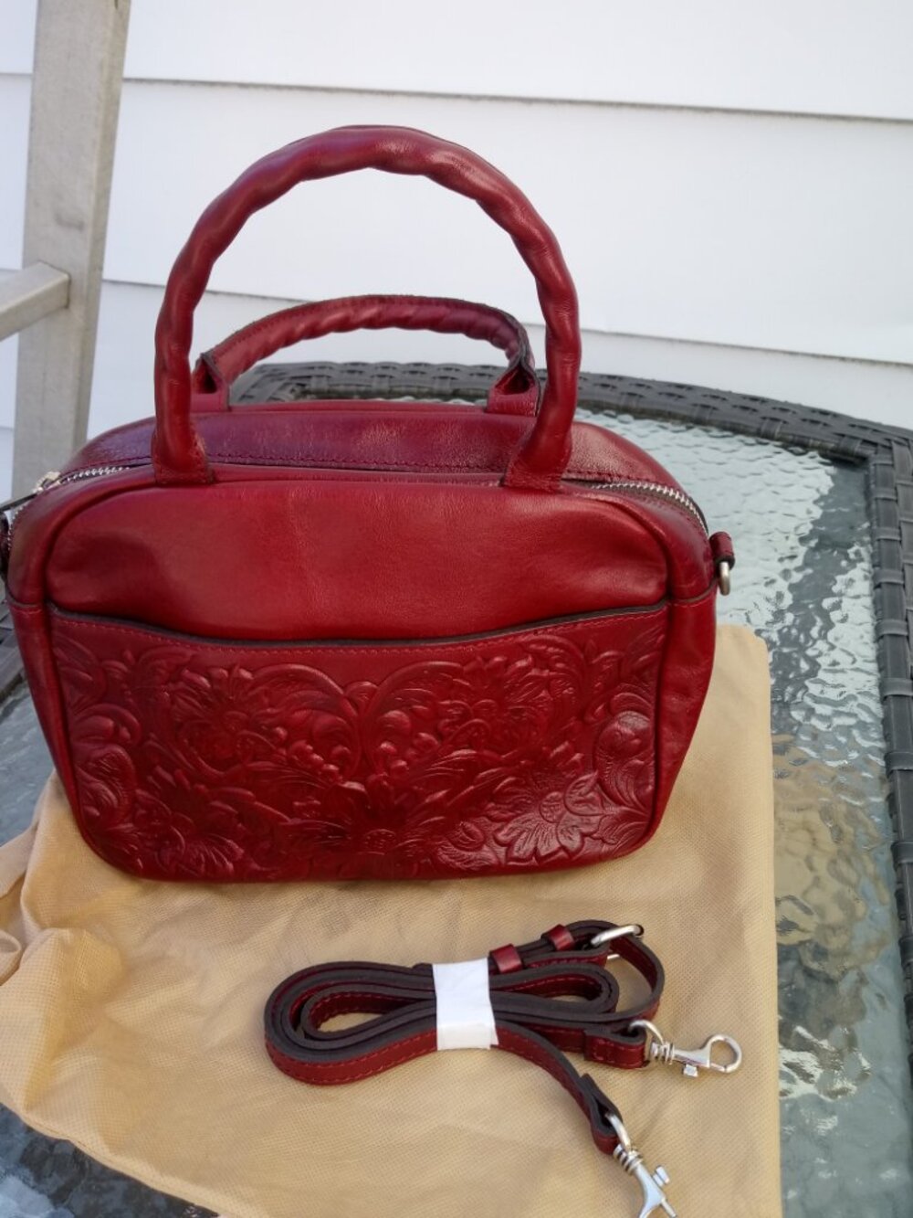 Patricia Nash Burnished British Tooled MIANO Oxblood Satchel Bag